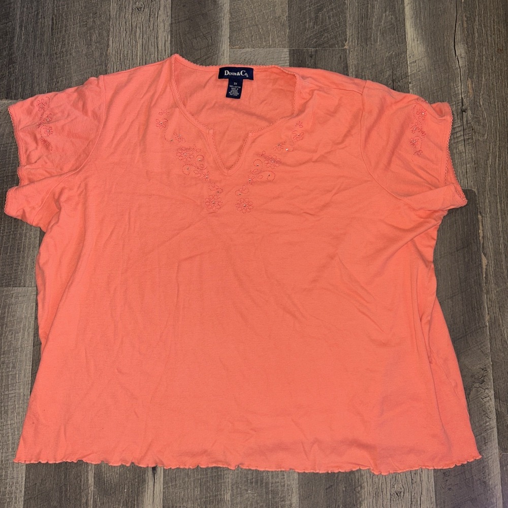 QVC Denim & Co. Ladies Pullover Short Sleeve Sequin Top Size 3X